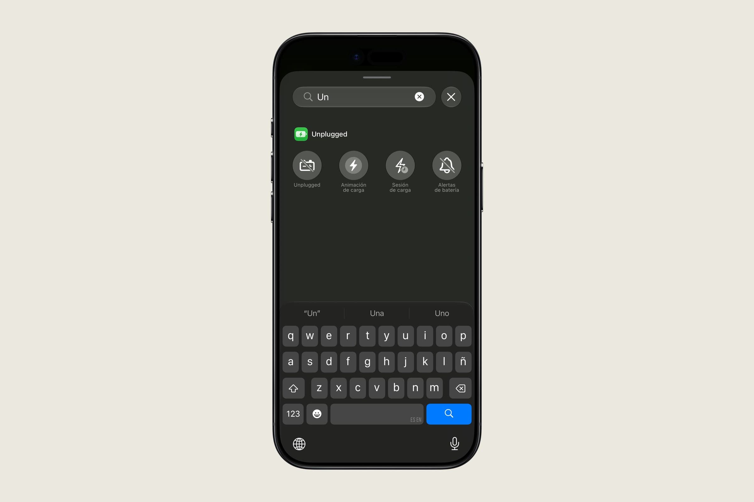 Control Center controls for Unplugged: the app, charging animation, charging session and battery alerts